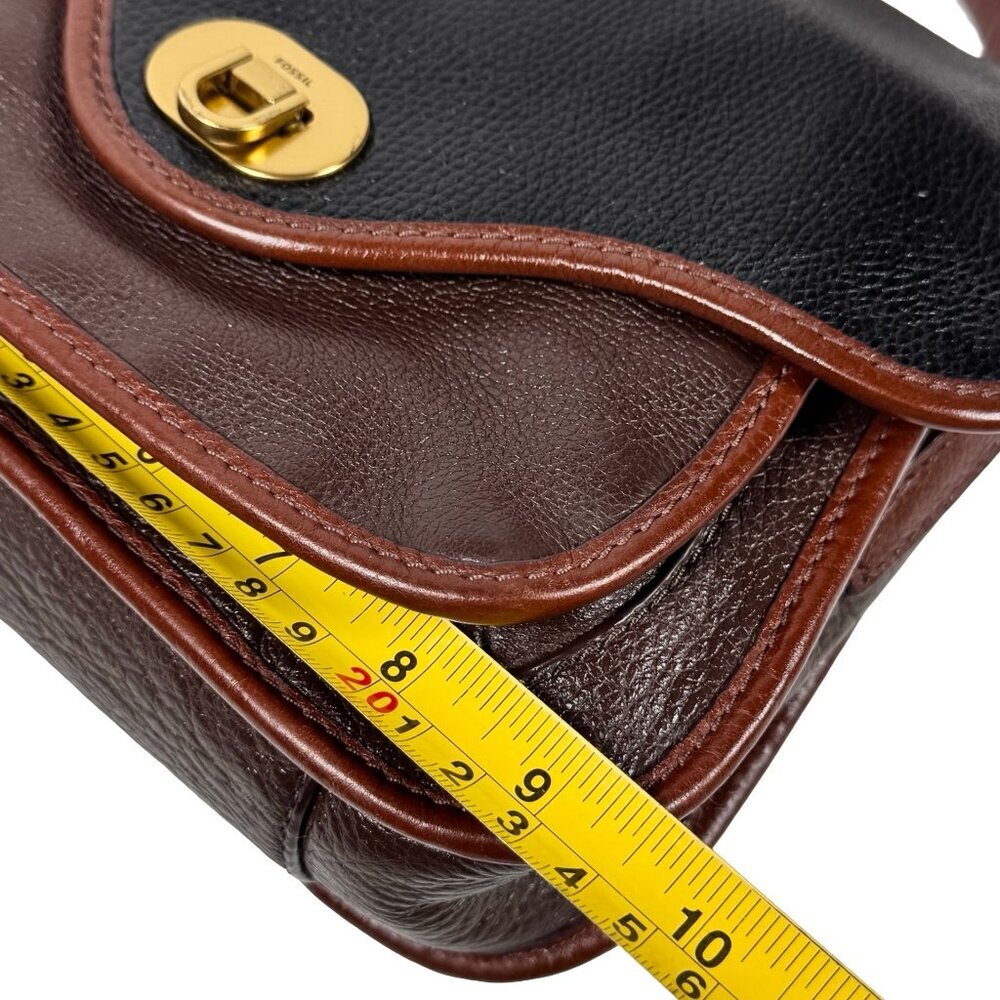 Fossil Heritage Crossbody Bag Top Handle Black Brown Leather Preppy - Picture 15 of 16
